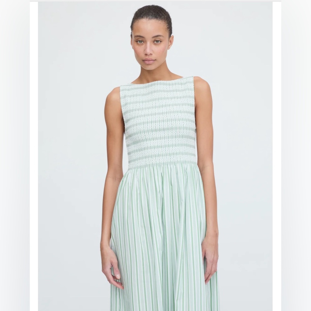 Hill House Mint Green Striped Sleeveless Midi Dress - Picture 4 of 8
